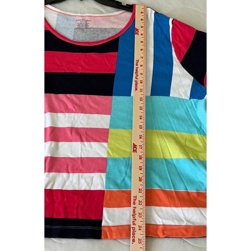 Westbound Woman Pullover Short Sleeve Blouse 3X Block Colors, Stripes - Picture 4 of 9